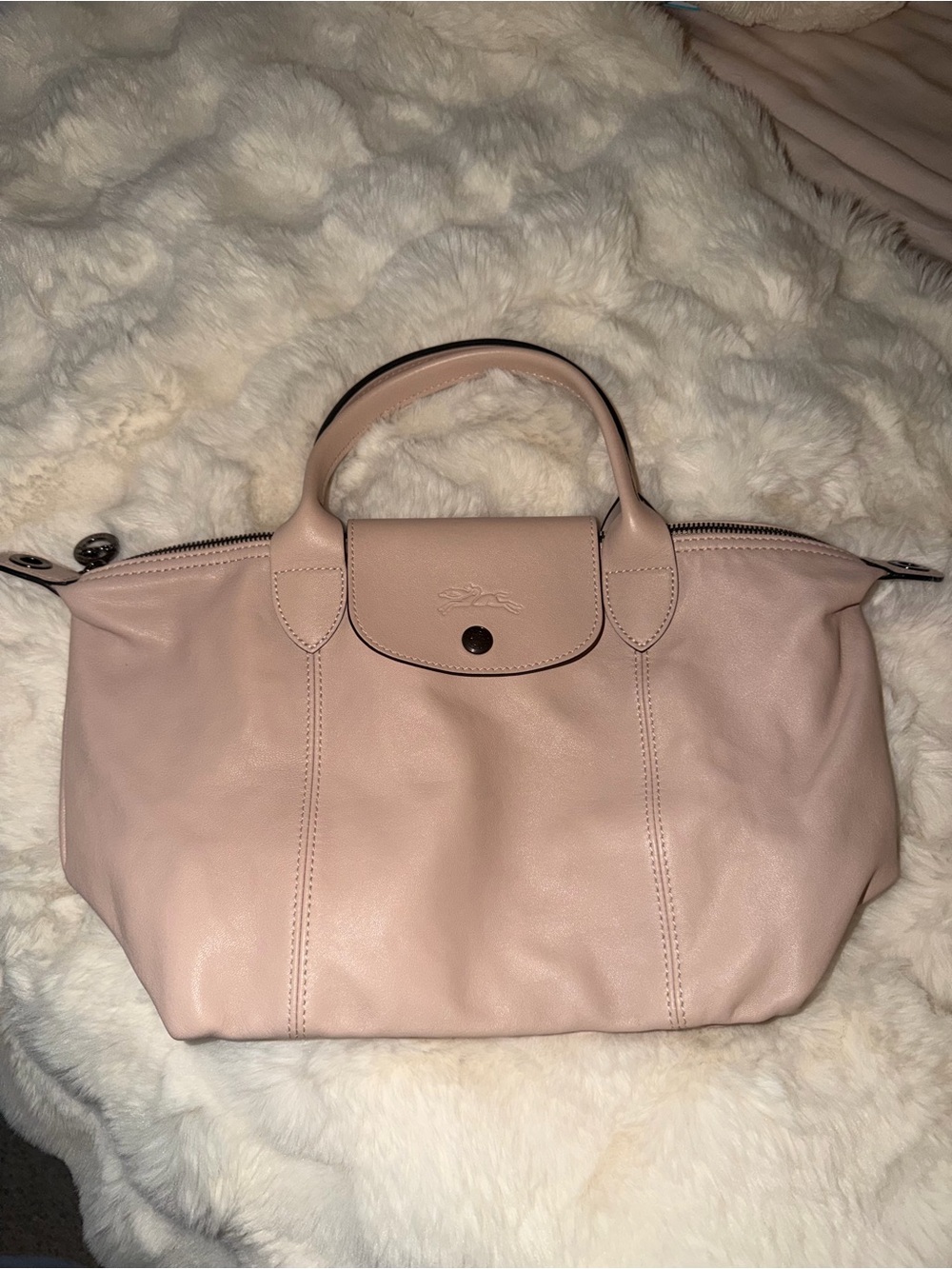Longchamp Leather Handbag Blush Pink with Shoulder Strap